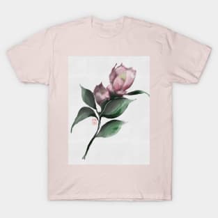 pink watercolor and sumiE camellia T-Shirt